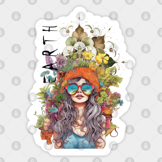 Hippie girl earth element Sticker by merchbykaez